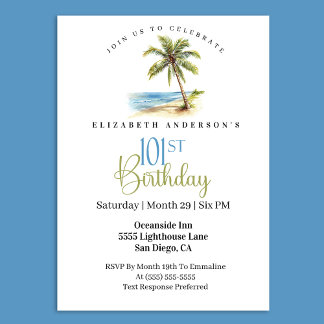 Beach Palm Tree 101st Birthday Invitation