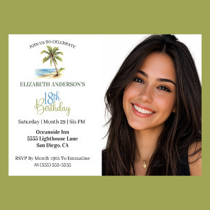 Beach Palm Tree 18th Birthday Photo Invitation