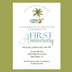 Beach Palm Tree 1st Wedding Anniversary Invitation