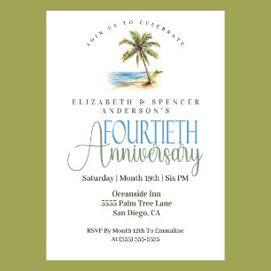 Beach Palm Tree 40th Wedding Anniversary Invitation