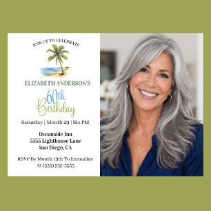 Beach Palm Tree 60th Birthday Photo Invitation