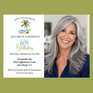 Beach Palm Tree 60th Birthday Photo Invitation