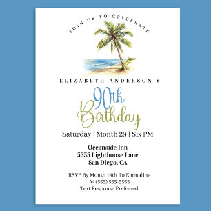 Beach Palm Tree 90th Birthday Invitation