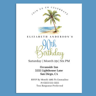 Beach Palm Tree 90th Birthday Invitation