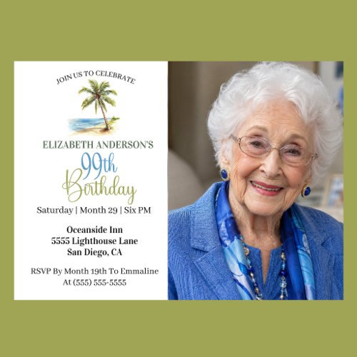 Beach Palm Tree 99th Birthday Photo Invitation