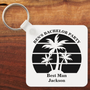 Beach Palm Tree Bachelor Party Groomsmen Keychain