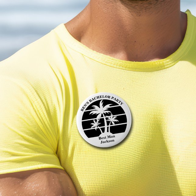 Beach Palm Tree Bachelor Party Groomsmen Name Tag Button (Creator Uploaded)