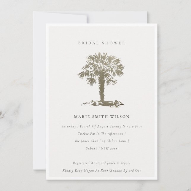 Beach Palm Tree Dark Gold Bridal Shower Invite (Front)