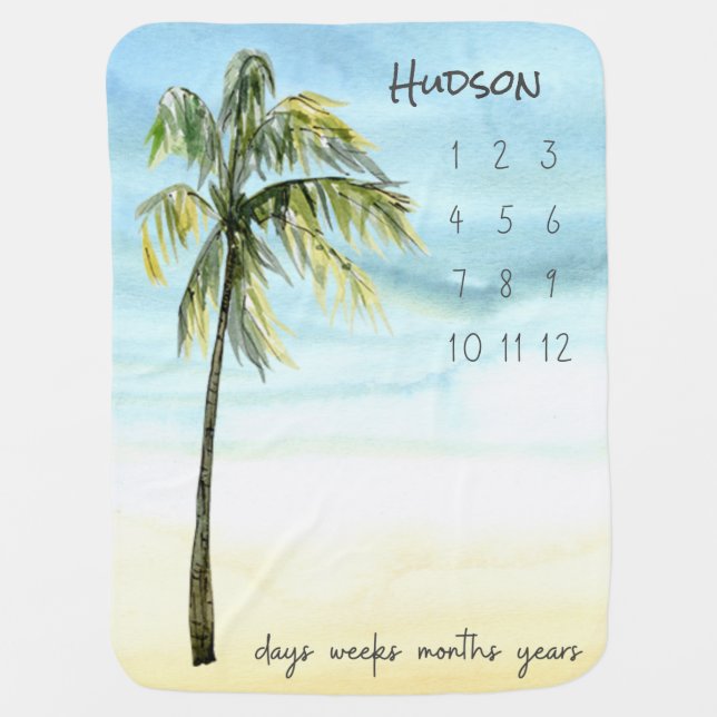 Beach Palm Tree Milestone Baby Blanket (Front)