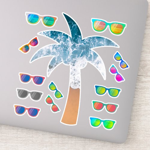 Beach Palm Tree  Mirror Sunglasses Sticker Pack
