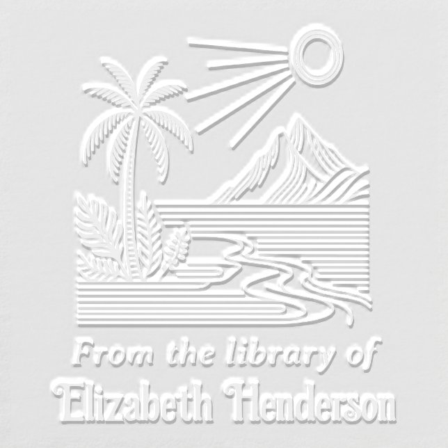 Beach Palm Tree Mountain SQ Library Book Name Embosser (Design)