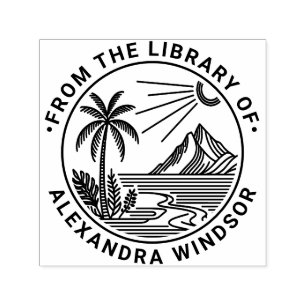 Beach Palm Tree Mountain Sun Library Book Name Self-inking Stamp