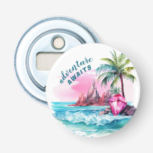 Beach Palm Tree Mountain View Adventure Awaits Bottle Opener