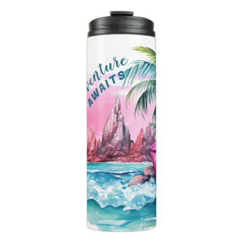 Beach Palm Tree Mountain View Adventure Awaits Thermal Tumbler