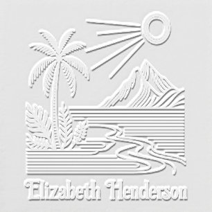 Beach Palm Tree Mountain with Optional Name Embosser