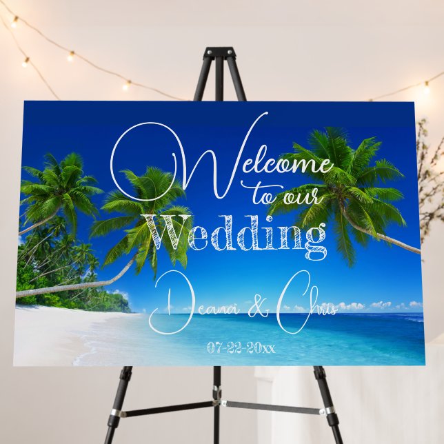 Beach Palm Tree Ocean Destination Wedding Foam Board (In Situ (Stand))