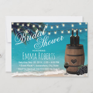 Beach Palm Tree Rustic Wine Barrel Bridal Shower Invitation