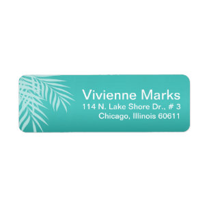 Beach Palm Tree Silhouette aqua Label