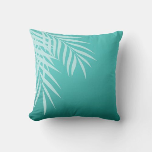 Beach Palm Tree Silhouette  aqua Throw Pillow