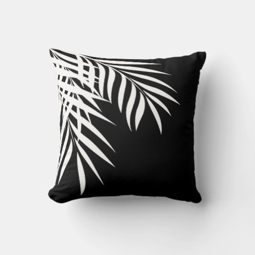 Beach Palm Tree Silhouette  black  white Throw Pillow