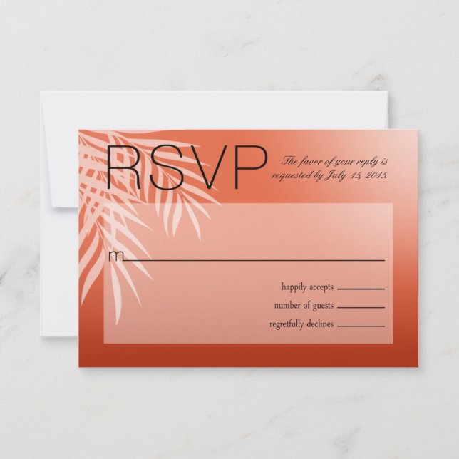 Beach Palm Tree Silhouette RSVP | coral Card (Front)