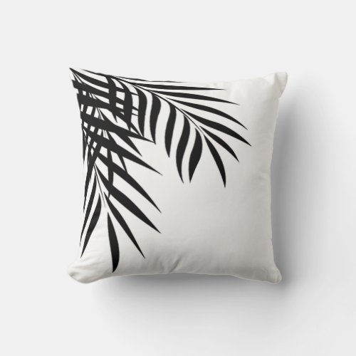 Beach Palm Tree Silhouette  white  black Throw Pillow