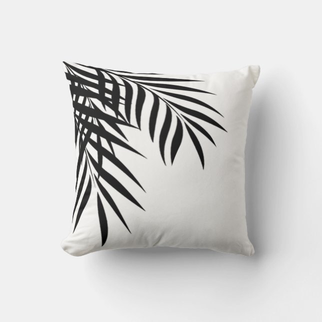 Beach Palm Tree Silhouette | white & black Throw Pillow (Front)