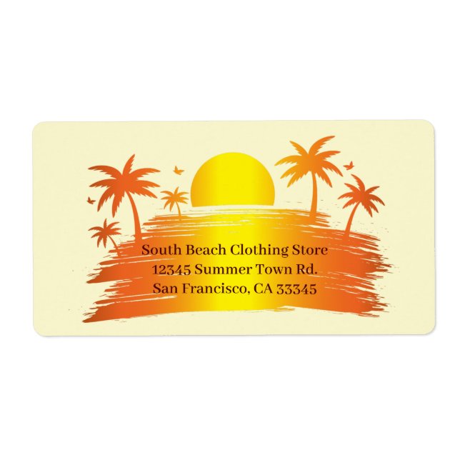 Beach Palm Tree Sunset Tropical Personal Business Label (Front)