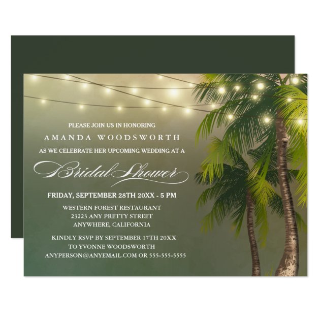 Beach Palm Tree Tropical Bridal Shower Invitations