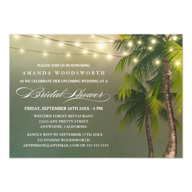 Beach Palm Tree Tropical Bridal Shower Invitations