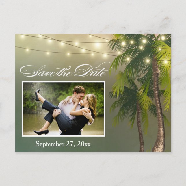 Beach Palm Tree Tropical Save the Date Postcards (Front)