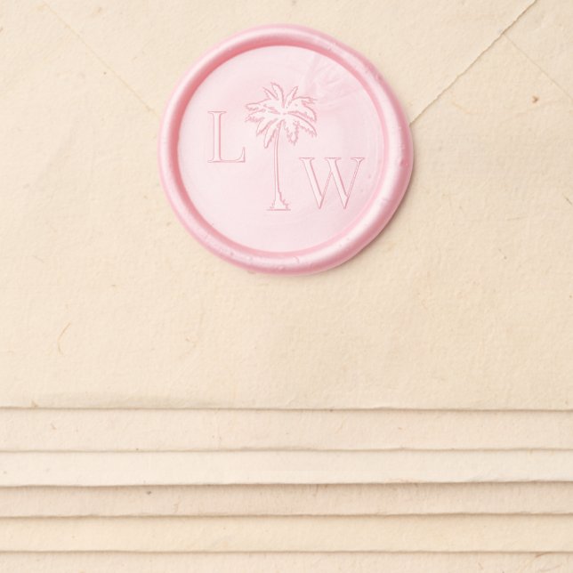 Beach Palm Tree Wedding Monogram Personalized Wax Seal Sticker (Front)