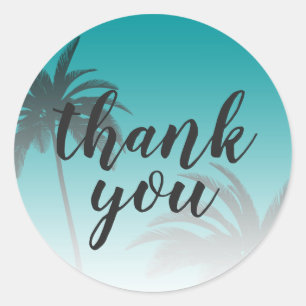 Beach Palm Tree Wedding Thank You Green Classic Round Sticker