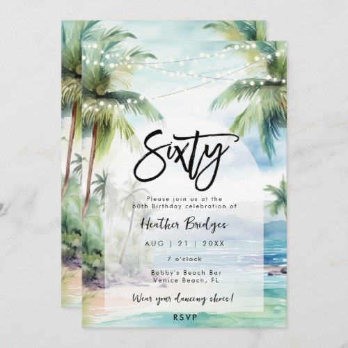 beach palm trees 60th birthday party invitation