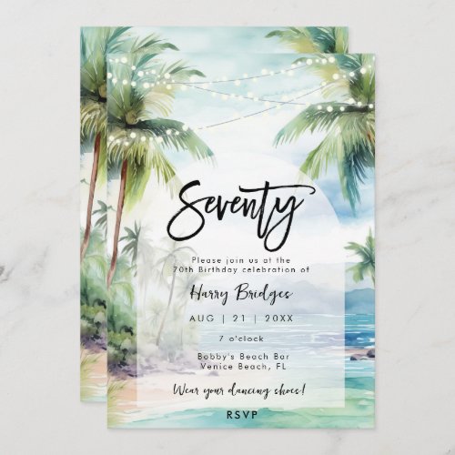 beach palm trees 70th birthday party invitation