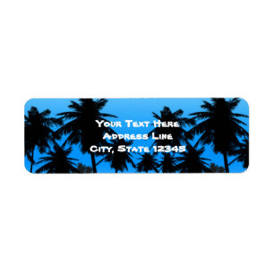 Beach Palm Trees Black & Blue Birthday Party Label