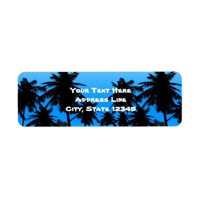 Beach Palm Trees Black & Blue Birthday Party Label (Front)