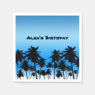 Beach Palm Trees Black & Blue Birthday Party Napkins