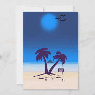 Beach Palm Trees Blue Midnight Invitation