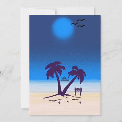 Beach Palm Trees  Blue Midnight  Invitation