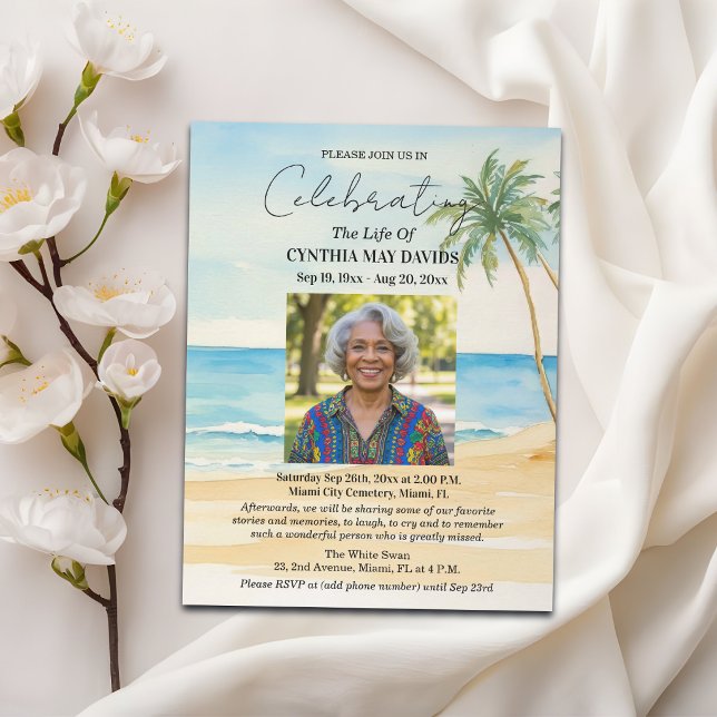 Beach Palm Trees Celebration Of Life Photo Invitation (Creator Uploaded)