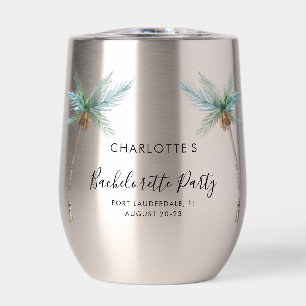 Beach Palm Trees Coastal Bachelorette Party Thermal Wine Tumbler