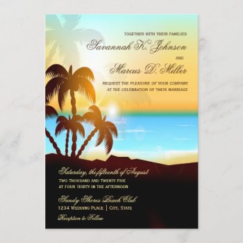 Beach Palm Trees Destination Wedding Invitations by WillowTreePrints at Zazzle