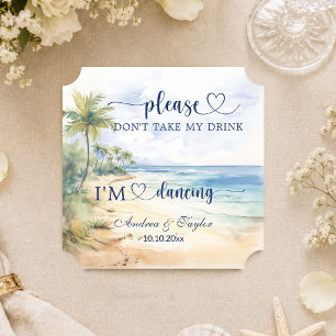 Beach Palm Trees Don't Take My Drink Wedding Paper Coaster