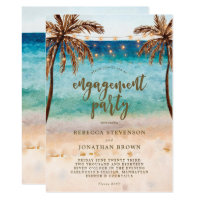 Beach, palm trees engagement party invitation