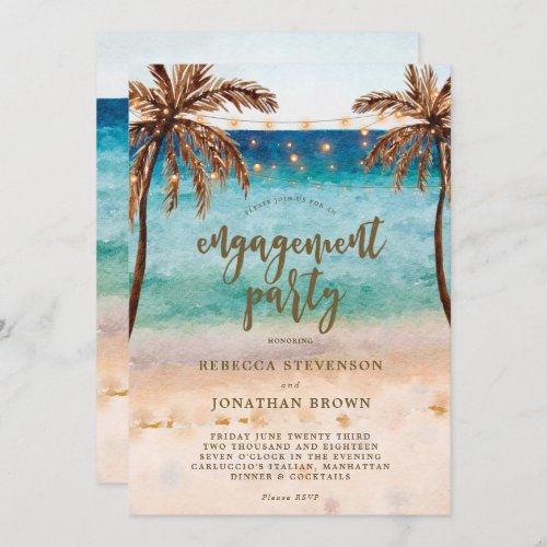 Beach palm trees engagement party invitation