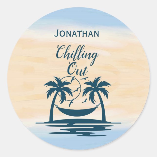 Beach Palm Trees Hammock Chilling Out  Classic Round Sticker (Front)