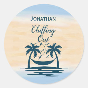 Beach Palm Trees Hammock Chilling Out  Classic Round Sticker