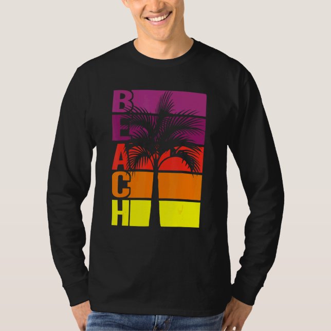 Beach Palm Trees Horizontal Stripes Sunset T-Shirt (Front)
