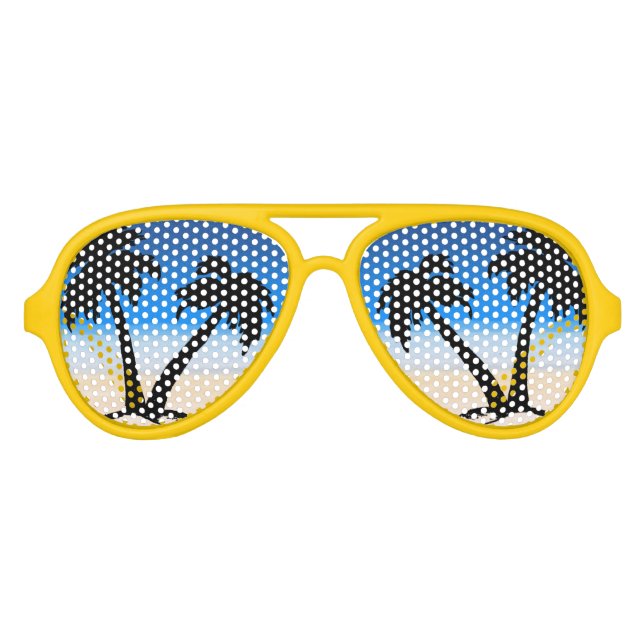 Beach Palm Trees Midnight Blue Aviator Sunglasses (Front)